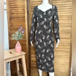 Lush Black and White Patterned Long Sleeve Dress